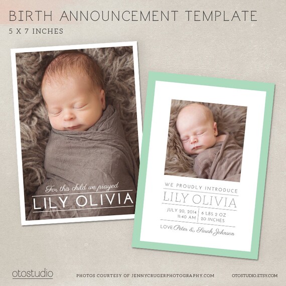 Birth Announcement Card Template Simple Frame CB011 PSD Etsy