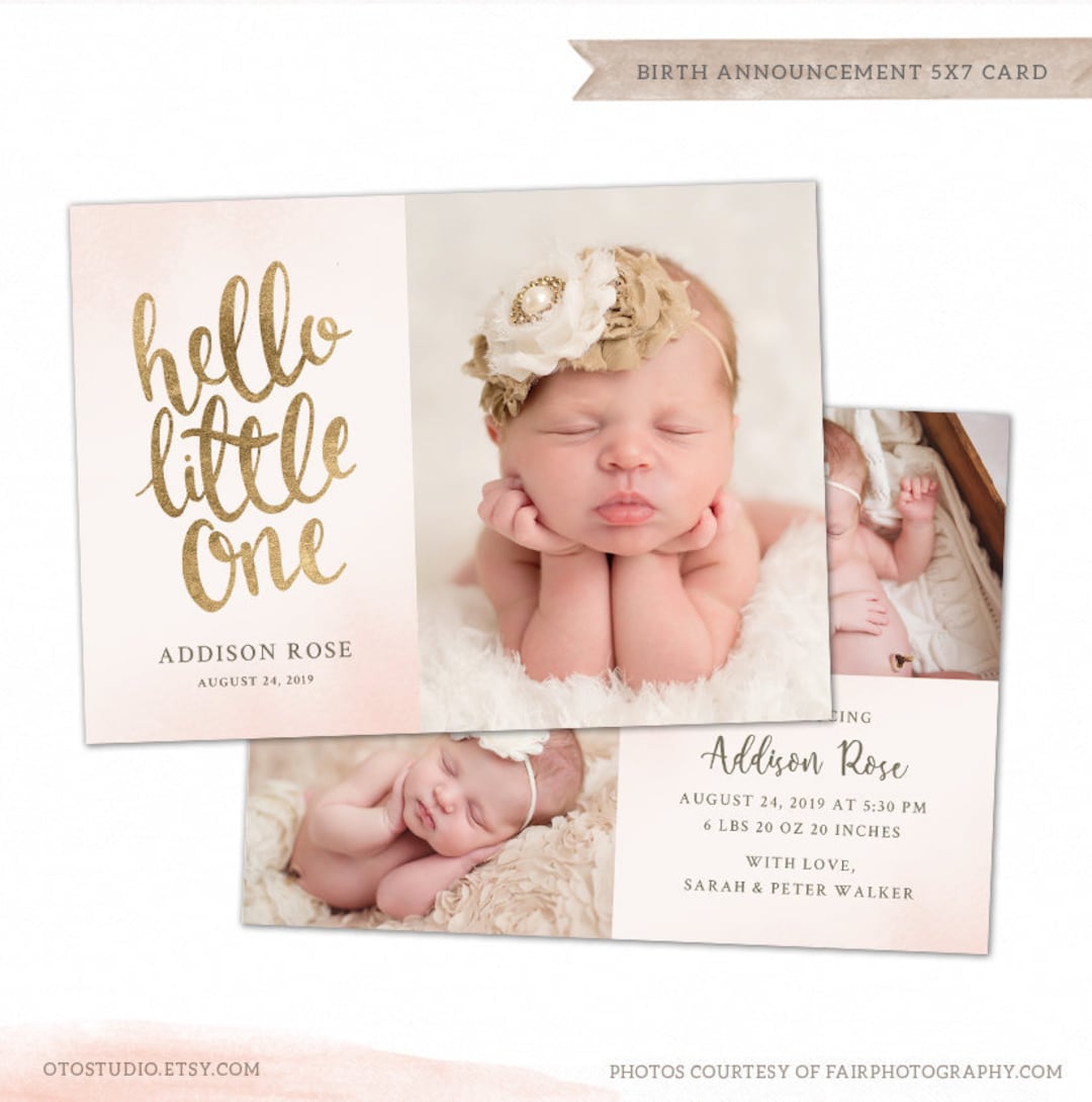 Birth Announcement Template - Baby Newborn Card Photoshop Template for  Photographers - Hello Little One CB0128 5x7 Card - INSTANT DOWNLOAD - Etsy, image size:1080x1090