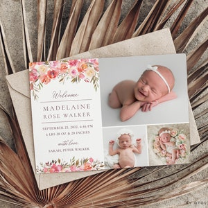 Birth Announcement Template Girl Newborn Announcement Baby Annoucement Templates for Canva & Photoshop Photographers Printable Card image 6