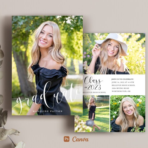 Minimalist Graduation Announcement Card CANVA Template Etsy