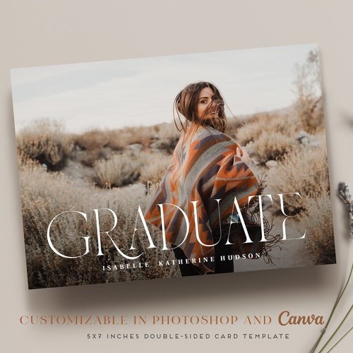Modèle d'annonce de remise des diplômes - Classe de 2022 Carte senior pour les photographes Canva PSD Carte plate - CG186