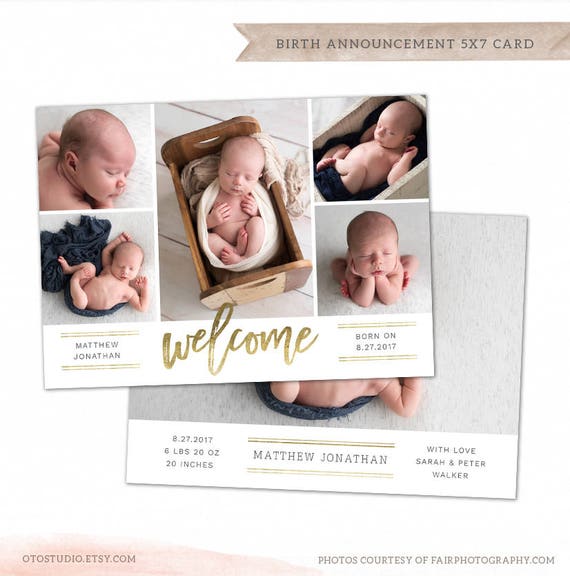 Geburt Ankundigung Vorlage Foto Collage Baby Neugeborene Etsy