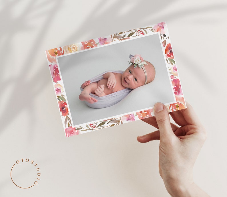 Birth Announcement Template Girl Newborn Announcement Baby Annoucement Templates for Canva & Photoshop Photographers Printable Card image 5