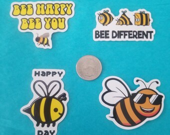 Retro, Groovy Bee Sticker Pack - 4 stickers - Bumble Bee, Waterproof Stickers, Die Cut Stickers, Laptop Stickers, Water Bottle Stickers