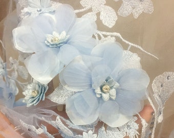 Tela de encaje de flores con cuentas 3D de lujo en rubor, vestido de novia vieira vestido de novia vestido de encaje de encaje, tela de alta costura