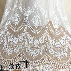 3 Meters Quality chantilly elelash bridal scallop embroidery lace fabric trim in off white