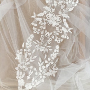 3 Pieces Large Clear Sequin Lace Applique, Leaf Bridal Veil Wedding Floral Embroidery Lace Patch Motif