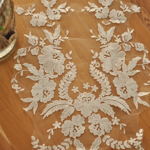 ivory wedding lace applique, bridal lace applique