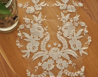 ivory wedding lace applique, bridal lace applique