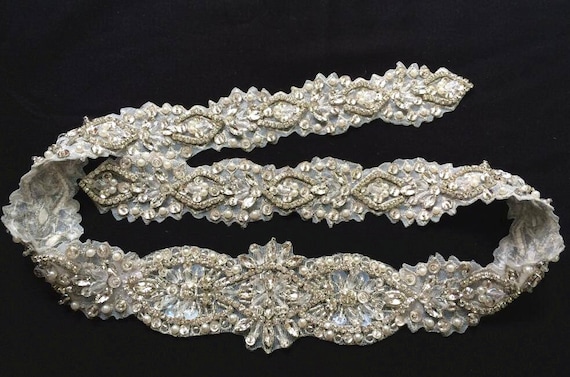 Crystal and Rhinestone Beaded Applique Bridal Belt Wedding  display picture 2