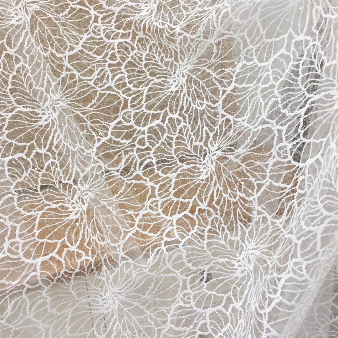 Clear Sequin Geometric Style Netting Lace Fabric by Yard in off White ...