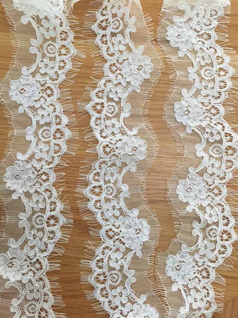 3 yards French Alencon lace trim bridal accessories detailed lace fabric trim for wedding veil