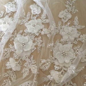 Luxury beaded lace applique, 3D bridal sash wedding belt applique, bridal sash wedding lace applique image 1