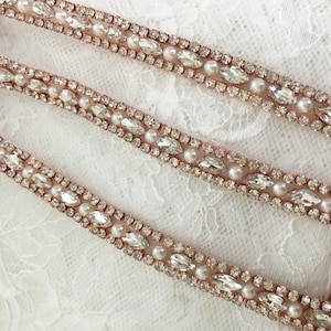 Dünne rose gold Strass Perle Perlen trim für Braut Schärpe und Gürtel, Hochzeit Kleid Träger