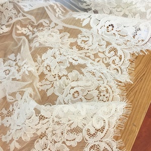 3 Meters French Alencon Embroidery Lace Fabric in Ivory for Wedding ...