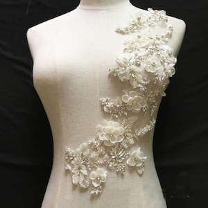 Apliques requintados de renda de noiva com strass em 3D para faixa de casamento e cabelo de noiva