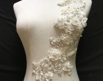 Exquis 3D Blossom Strass Perlé Applique De Dentelle De Mariée pour Mariage Ceinture De Mariée Cheveux Fleur Boutique