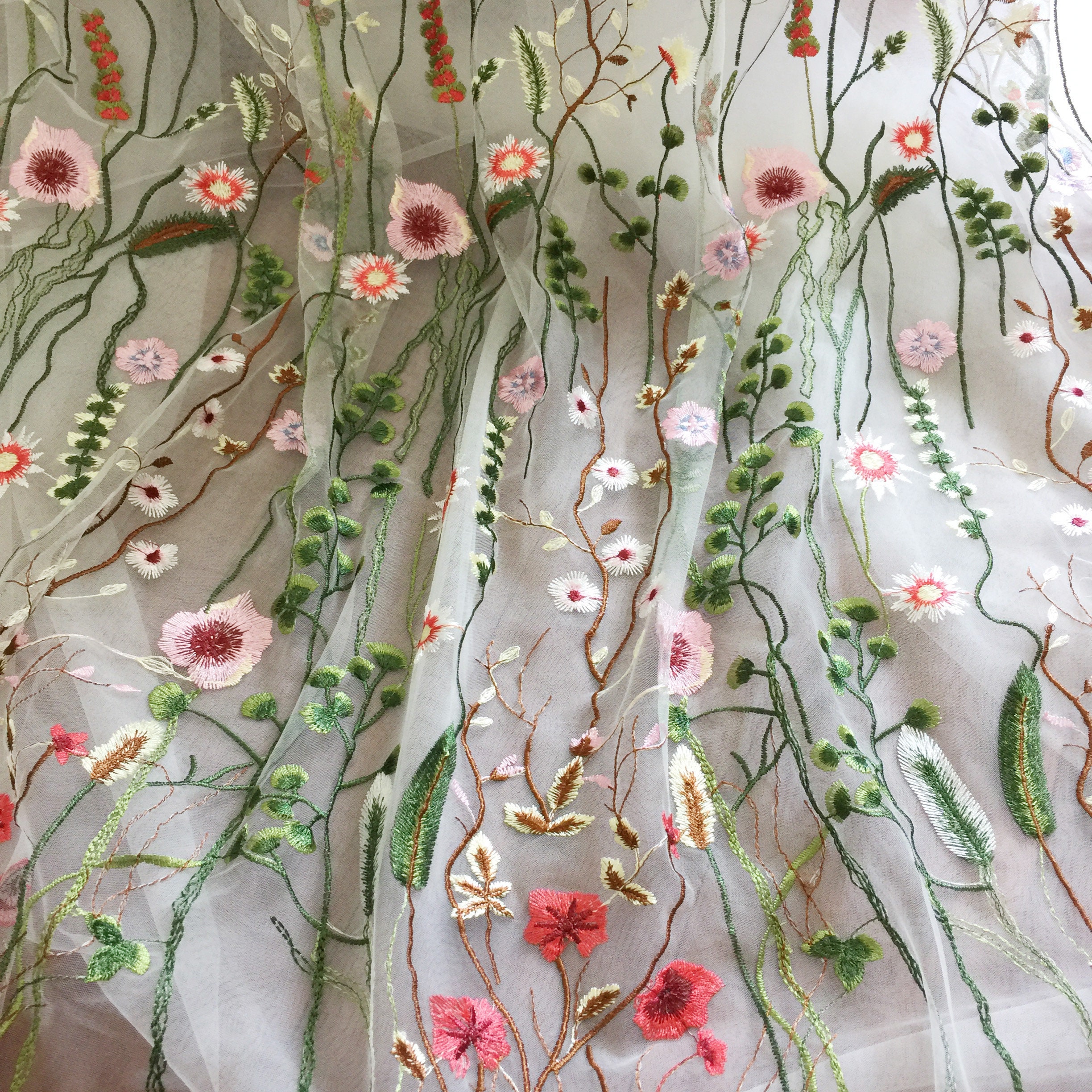 Colorful floral embroidery lace fabric for women dress haute Etsy