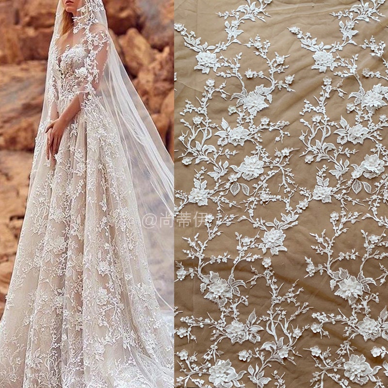 3 METER Top Quality Ivory Bridal Chantilly Lace Fabric