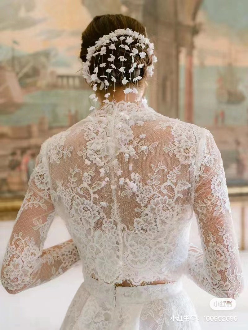 lace undershirt for wedding dress bridal lace top, two-piece wedding dress top, bridal separates , sleeve lace wedding blouse, made in France, boho bridal outfit