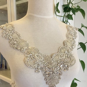 Super Luxury Rhinestone Applique , Crystal NeckLine Bridal Applique, Wedding Gown Beaded Applique