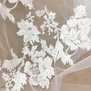Exquisite Cotton Lace Applique, Cream Embroidery Wedding Applique , Bridal Veil Applique for Wedding Gown, Bridal Dress Decor, Bodice