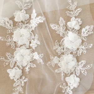 Luxury 3D Rhinestone Applique in Ivory Handmade 3D Tulle Beaded Crystal Applique Veil Applique