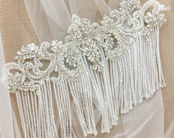 Appliqué en cristal Haute Couture à la main avec Tassel pour capelet de mariée, Coverup, cape d'épaule en strass, bijoux nuptiales