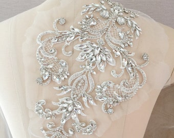 Rhinestone Applique,Clear Crystal Addition ,Beading Patch Sparkling Accents for Bridal Dresses Party Costumes
