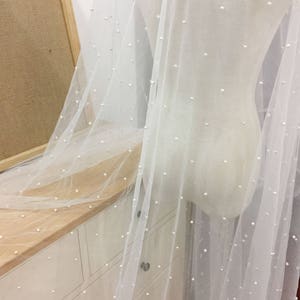 Pearl Beaded Bridal Illusion Tulle, Soft and Flowy Wedding Gown Fabric by Yard for Wedding, Couture Fabric, Flower Girl Dress