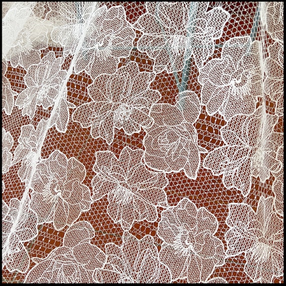 Flower Geometric Embroidery Lace Fabric by Yard Boho Wedding Beach Dress Birdal Gown Couture Fabric in Off White