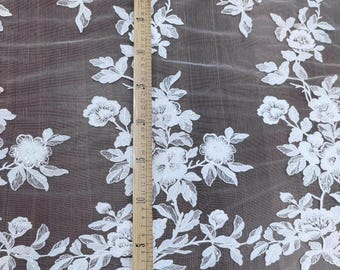 Lasergesneden bloem bruiloft kant borduurwerk bloemen gebroken witte draperie kant stof voor bruidsjurk jurk trein bruidssluiers