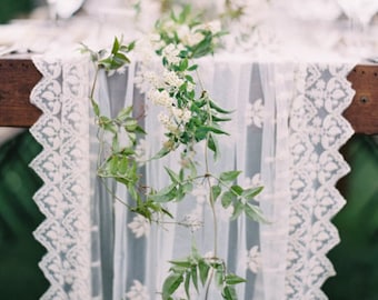 Off White Embroidered Floral Lace Fabric, 47" Wide