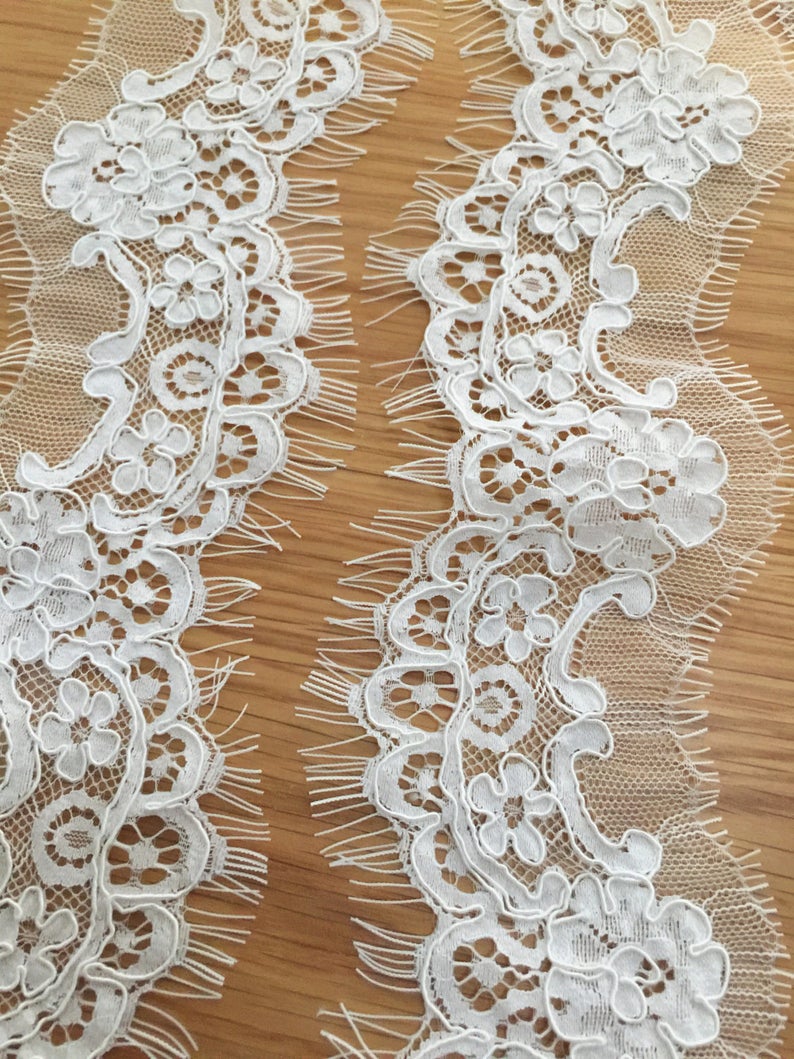 3 yards French Alencon lace trim bridal accessories detailed lace fabric trim for wedding veil