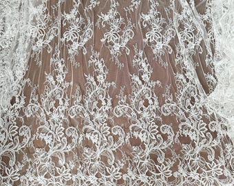 Prachtige Franse Alencon-kanten stof voor bruidsjurken, toga's, jarretels, sluiers 3 yards