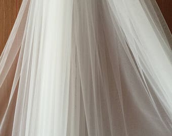 300cm wide soft flowy tulle lace fabric for bridal veils in off white champagne, wedding gown lining fabric