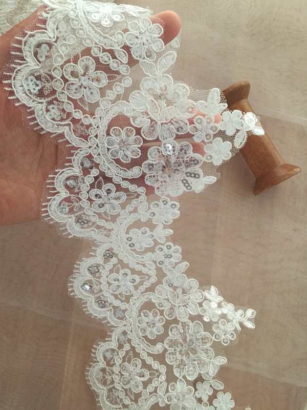 8 Yards Ivory Alencon Lace Trim With Silver Sequis for Bridal - Etsy