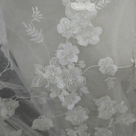 Tissu dentelle exquise perle perlée de fleurs 3D par robe yard pour mariage robe par bal robe dentelle tissu a18a47 Tissu dentelle exquise perle perlée de fleurs 3D par robe yard pour mariage robe par bal robe dentelle tissu a18a47