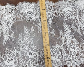 Ivory French Alencon Lace Fabric, Bridal Wedding Gowns (3 yards)