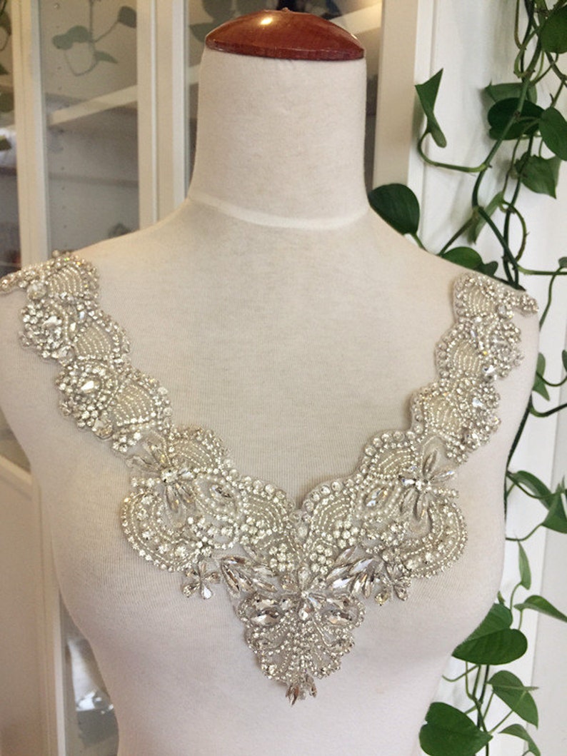 Super Luxury Rhinestone Applique Crystal NeckLine Bridal Etsy