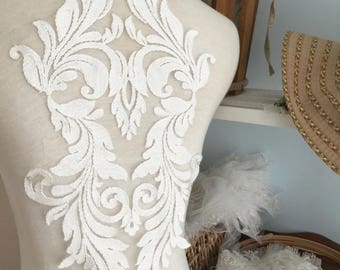 Exquisite wedding gown back lace applique, Vintage style cotton thread bridal dress bodice appliuque lace wholesale