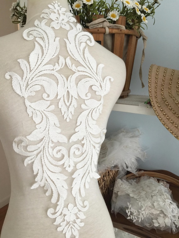 Exquisite wedding gown back lace applique, Vintage style cotton thread bridal dress bodice appliuque lace wholesale