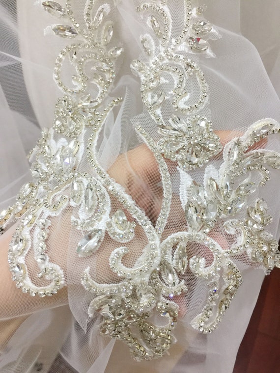 Exquisite Clear 3D Rhinestone Beaded Bridal Lace Applique for Wedding Sash  Bridal Hair Flower Boutique - Etsy