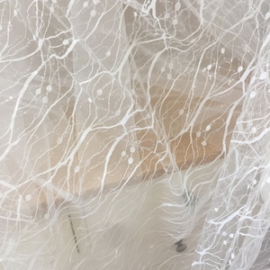 Clear sequin wave floral embroidery tulle lace farbic for bridal veil, wedding gown overlay