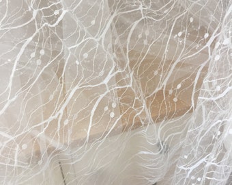 Clear sequin wave floral embroidery tulle lace farbic for bridal veil, wedding gown overlay