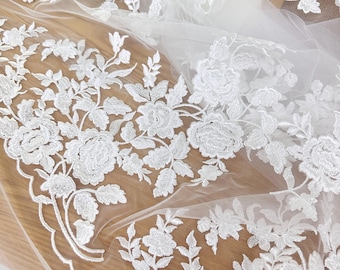 1 Yard Decent Clear Sequin Bridal Lace Fabric , Prom Dress Wedding Gown Lace