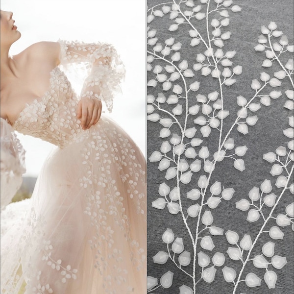 3D off blanc fleur de vigne fleur dentelle applique, 3D tulle broderie dentelle pacth motif pour robe de mariée voiles couture design
