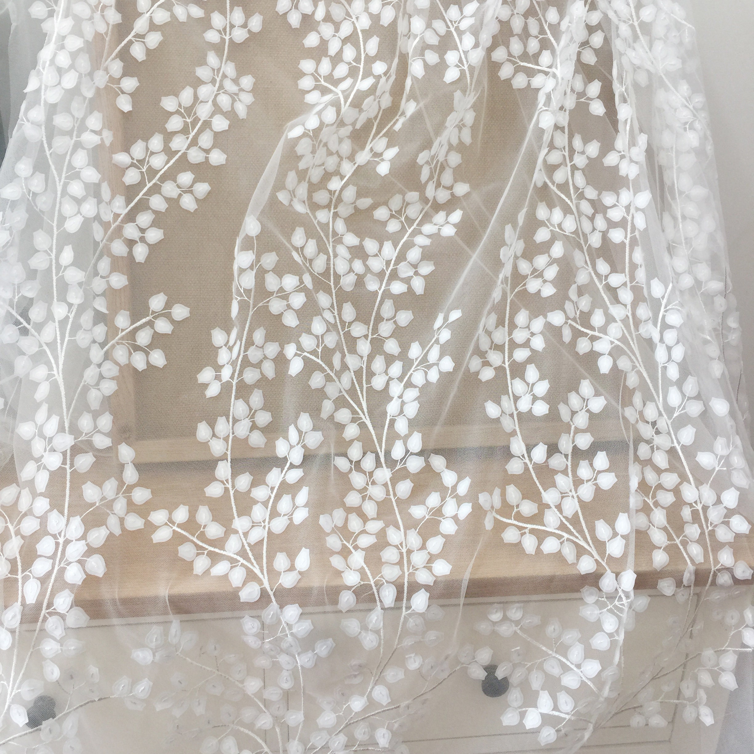 Blossom Vine Tulle Net Lace with Scattered Sequins & 3D Petal Embroidery