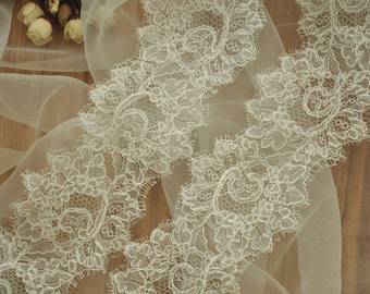 3 yards Ivory Eyelash Alencon Lace Fabric Trim for Bridal veil, Wedding Gown Bridal Dress