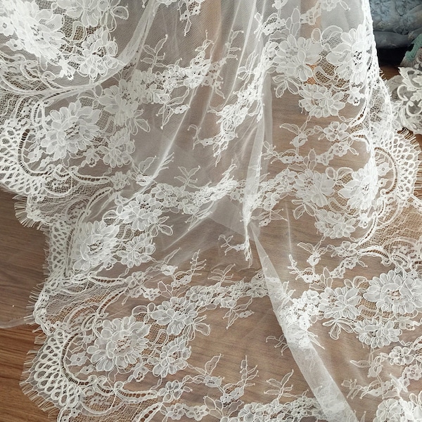 3 yards French Alencon lace trim , detailed lace fabric trim for wedding veil, bridal accessories